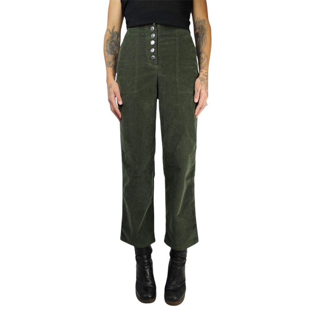 House of Harlow 1960 Cotton Blend Corduroy Straight Leg Pant Olive • Sz 6